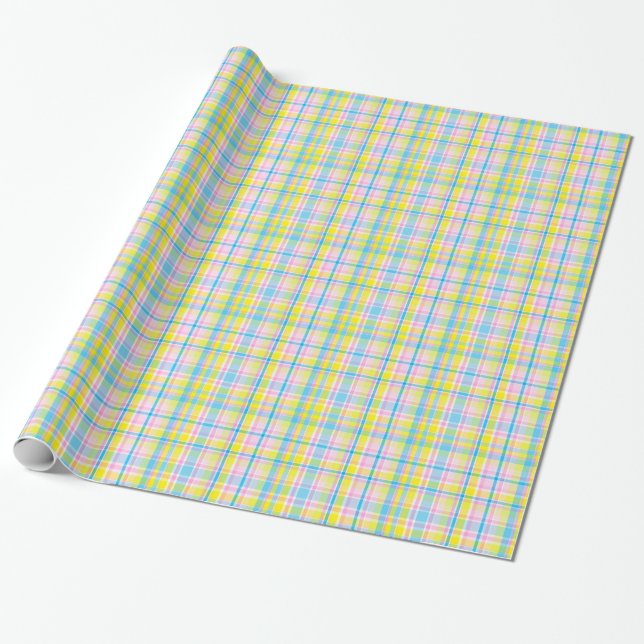 Papel De Regalo Accesorios de diseño de tartán azul amarillo rosa (Desenrollado)