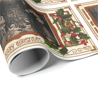 Papel De Regalo Acebo de la familia del vintage del navidad del