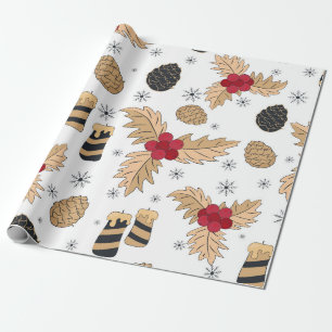 Papel De Regalo Acebo, Velas y Piñas de Navidad