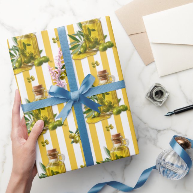 Papel De Regalo Aceite de oliva con patrón de franja amarilla medi (Regalar)
