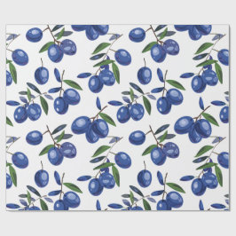 Papel De Regalo Aceitunas mediterráneas azules y blancas