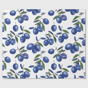 Papel De Regalo Aceitunas mediterráneas azules y blancas