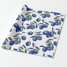 Papel De Regalo Aceitunas mediterráneas azules y blancas