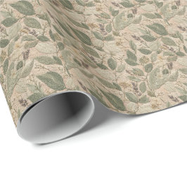 Papel De Regalo Acogedor Cottagecore Floral Botánico Verde Salvia