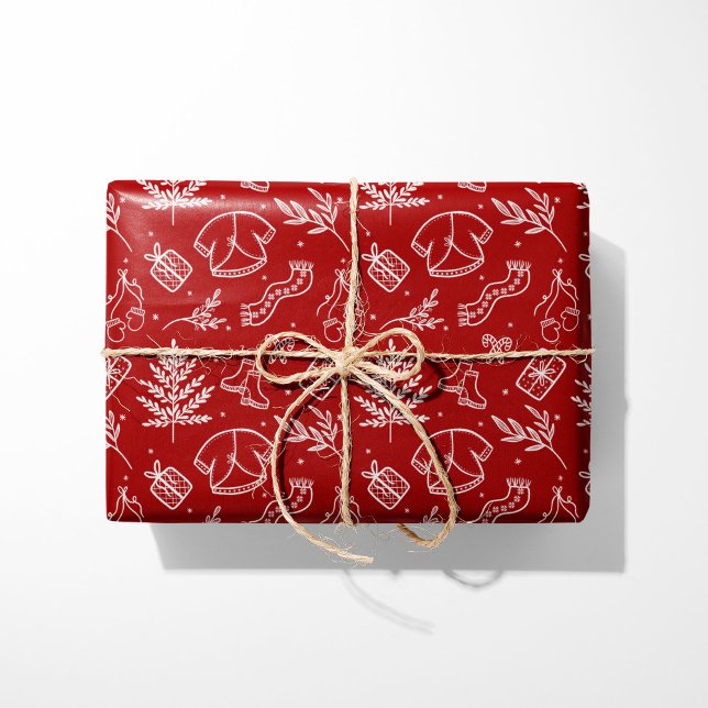 Papel De Regalo Acogedor suéter de invierno y regalos rojos (Subido por el creador)