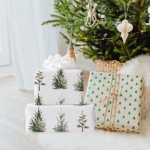 Papel De Regalo Acondicionamiento del árbol de acuarela verde del 