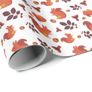 Papel De Regalo Acorn de ardilla otoñal