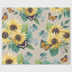 Papel De Regalo Acrarela de girasoles y mariposas Decoupage