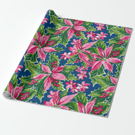 Papel De Regalo Acrilico Patrón de Flor y Acebo de Navidad 