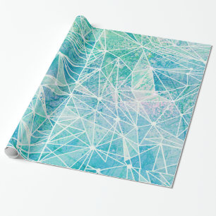 Papel De Regalo acuamarina con espacio geométrico blanco