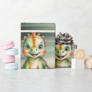 Papel De Regalo Acuarela adorable de dinosaurio para baby shower