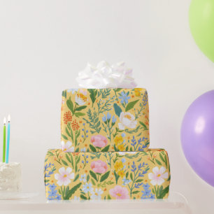 Papel De Regalo Acuarela Amarilla Botánica Floral Vintage