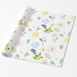 Papel De Regalo Acuarela amarilla rosada floral