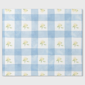 Papel De Regalo Acuarela Amarillo Floral sobre Cuadros