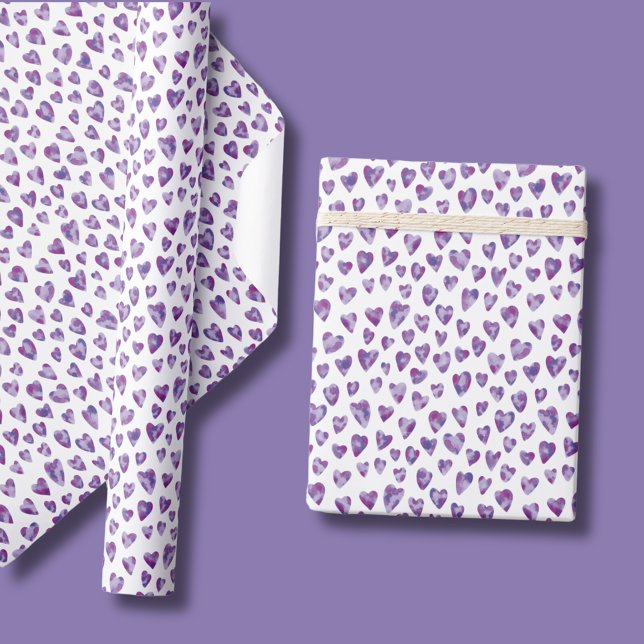 Papel De Regalo Acuarela Amor Corazón Púrpura patrón (Purple Valentines Day Wedding Love Heart Wrapping Paper rolls. Sheets also available.)