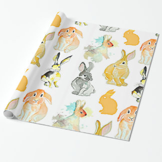 Papel De Regalo Acuarela Animales - Conejos, orejas largas, coneji
