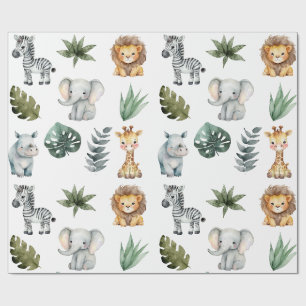 Papel De Regalo Acuarela Animales de Safari para Bebés Adorables