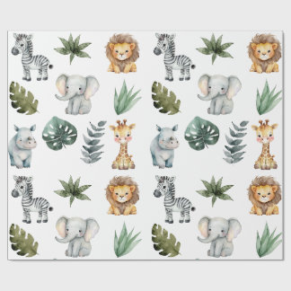 Papel De Regalo Acuarela Animales de Safari para Bebés Adorables