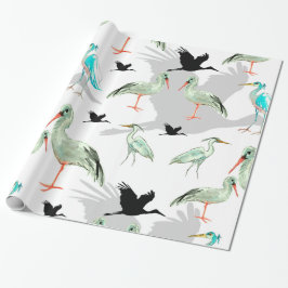 Papel De Regalo Acuarela Animales - Perón, pájaros, Azul, Egret