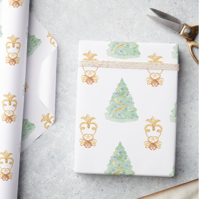 Papel De Regalo Acuarela Árboles de Navidad Oro Abuelo Milennial (Subido por el creador)