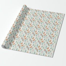 Papel De Regalo Acuarela Artística Gatos de Invierno Pino Nieve