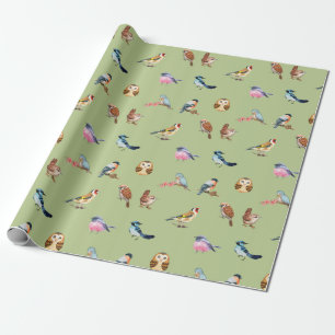 Papel De Regalo Acuarela Aves silvestres verdes