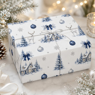 Papel De Regalo Acuarela azul plata invierno mágico Navidad