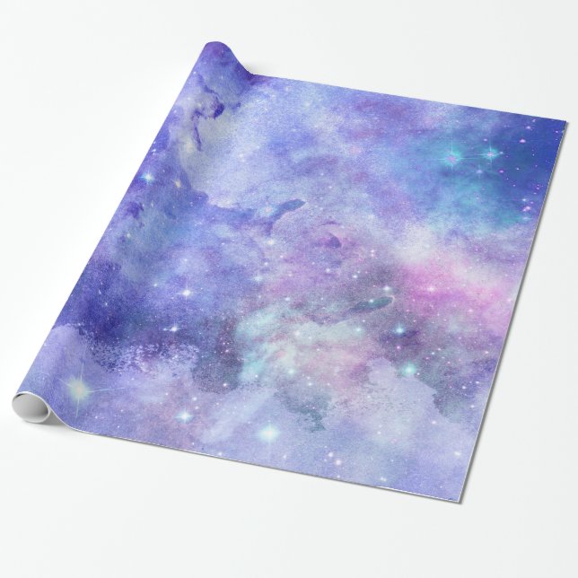 Papel De Regalo Acuarela Azul Púrpura Y Rosa (Desenrollado)