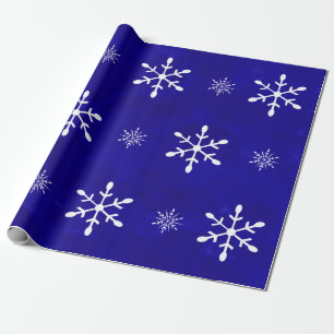 Papel De Regalo Acuarela azul y navidad blanco de los copos de