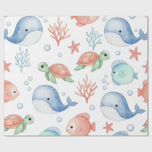 Papel De Regalo Acuarela Bajo el Mar Animales Marinos Adorables