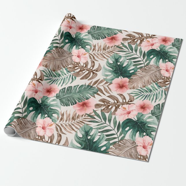 Papel De Regalo Acuarela Boho moderna Floral tropical (Desenrollado)