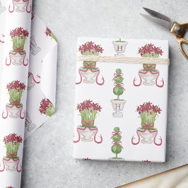 Papel De Regalo Acuarela Borgoña Amaryllis y Monograma topiario