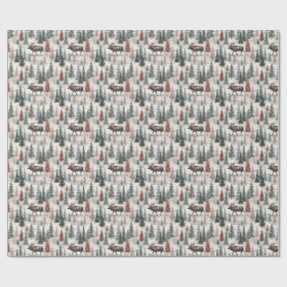 Papel de regalo acuarela Bosque de alces en invier