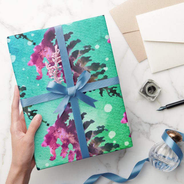 Papel De Regalo Acuarela Bosque De Invierno Navidad Ciervos Animal (Regalar)