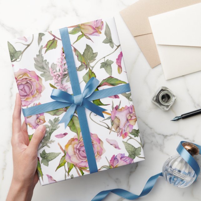 Papel De Regalo Acuarela Botánica Rosa Boho Rosa (Regalar)