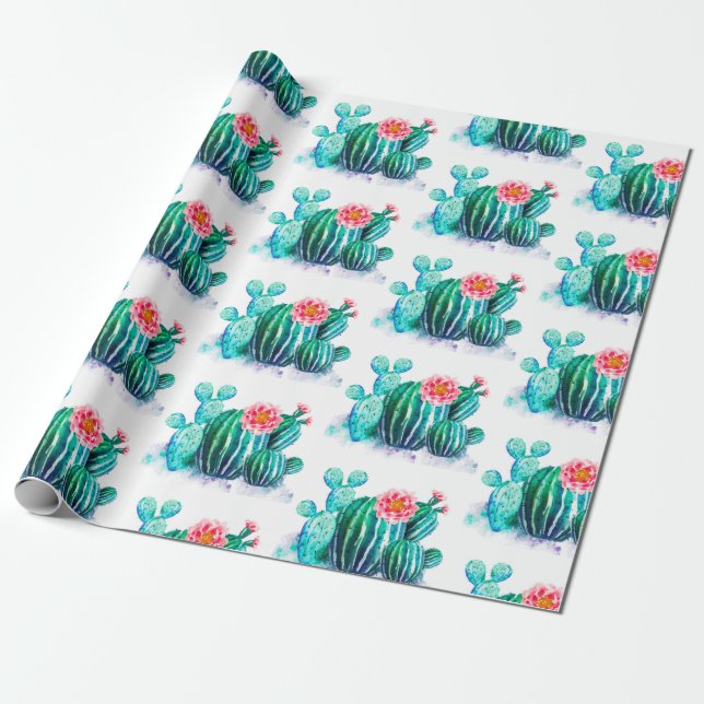 Papel De Regalo acuarela Cactus (Desenrollado)