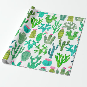 Papel De Regalo Acuarela cactus sin fisuras. Grupo Cacti