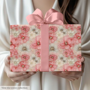 Papel De Regalo Acuarela chic rosa y floral dorado cumpleaños 50