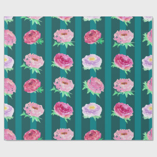 Papel de Regalo Acuarela con Flores de Peonía y Ra