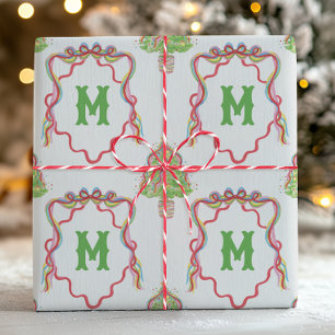 Papel De Regalo Acuarela Confetti Escudo Monograma Árboles de Navi