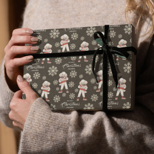 Papel De Regalo Acuarela Copos de Nieve Navidades de perro de cang