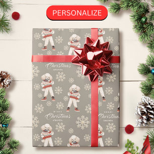 Papel De Regalo Acuarela Copos de nieve Taupe Poodle Navidades de