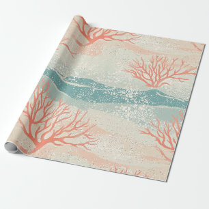 Papel De Regalo Acuarela Costera Coral & Olas de Conchas (5)