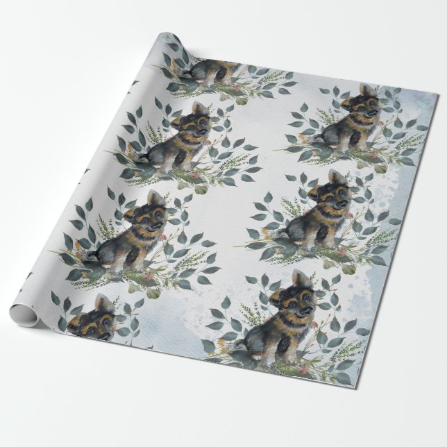 Papel De Regalo Acuarela cúrcuma Perro Cachorro (Desenrollado)