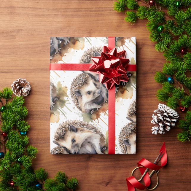 Papel De Regalo Acuarela Cute Hedgehog Animal Wildlife Nature (Regalo de vacaciones)