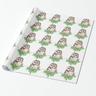Papel De Regalo Acuarela Cute Lechuza Pequeña Ave Naturaleza Arte