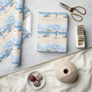 Papel De Regalo Acuarela Cute Snowman de vacaciones