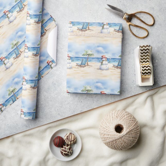 Papel De Regalo Acuarela Cute Snowman de vacaciones (Artesanía)