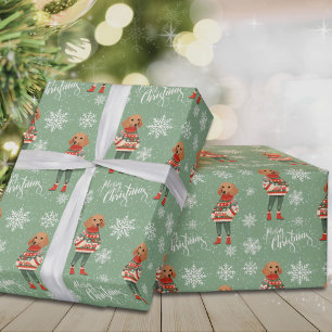 Papel De Regalo Acuarela Dachshund Perro Sage Green Navidades