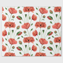 Papel De Regalo Acuarela de amapola silvestre roja